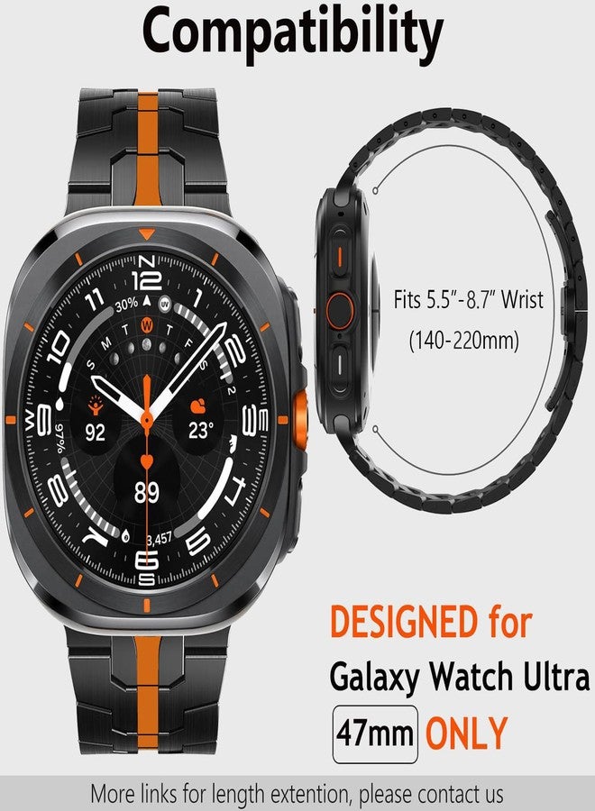 سوار معدني من WINGLE لساعة Galaxy Watch Ultra مقاس 47 مم (2025/2024) للرجال، مصنوع من الفولاذ المقاوم للصدأ المتين، مناسب لساعات سامسونج Galaxy Watch Ultra، أنيق وعملي، مزود بمشبك فراشة قابل للطي، متوفر باللونين الأسود والبرتقالي. - Image 5